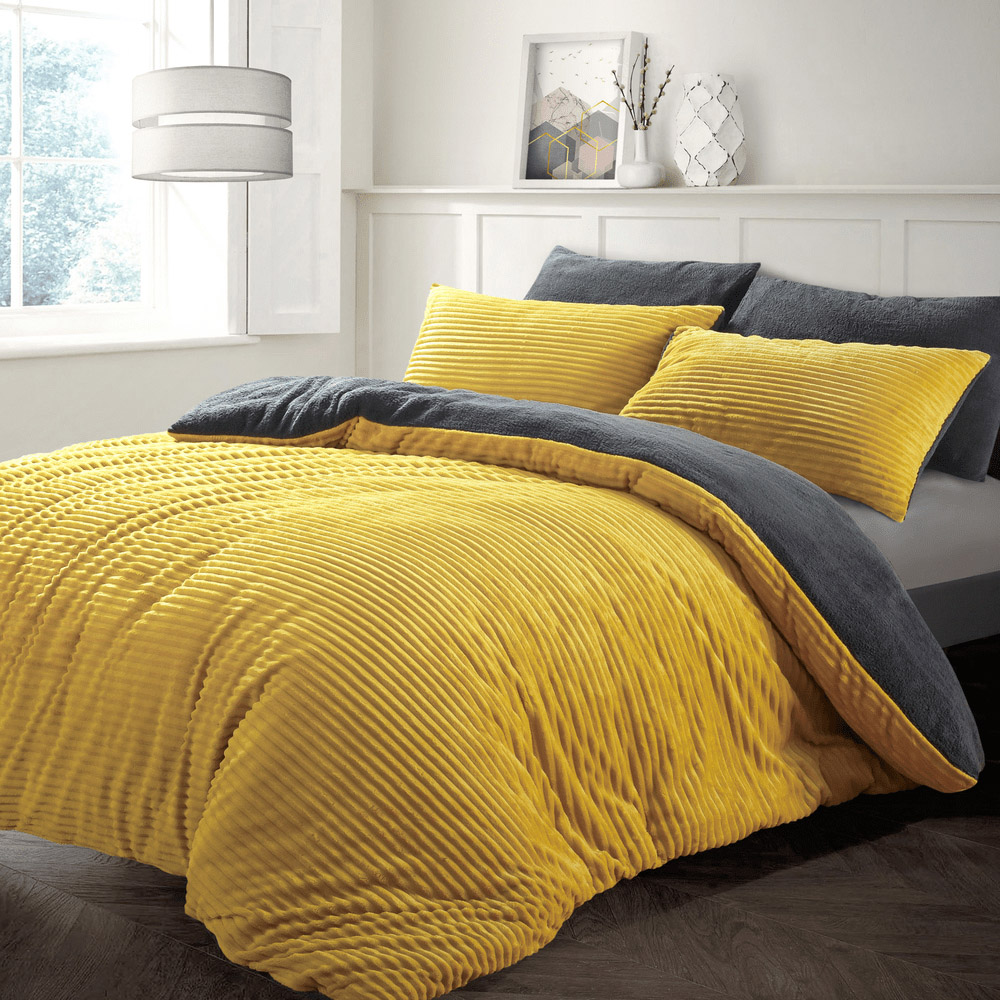 Velosso Double Ochre Plush Cord Duvet Set Image 1