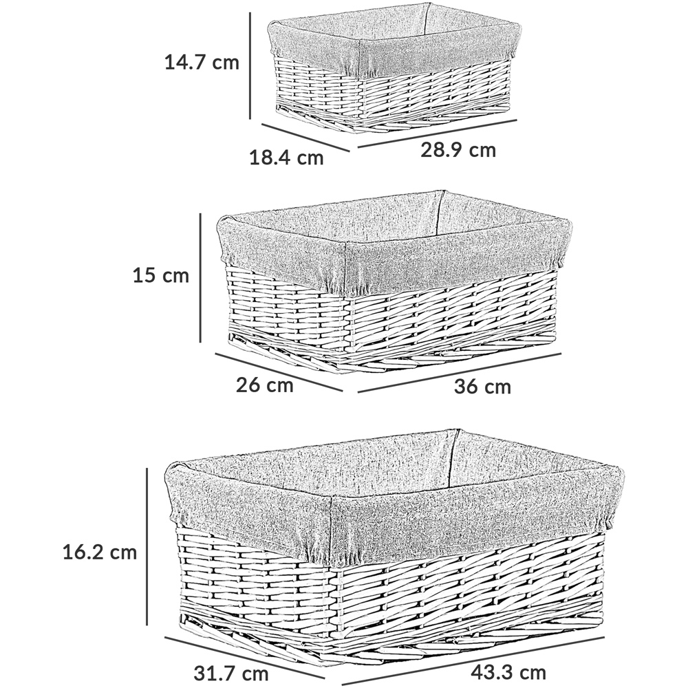 Innoteck Essentials White Wicker Storage Basket with Cloth Lining 3 Pack Image 7