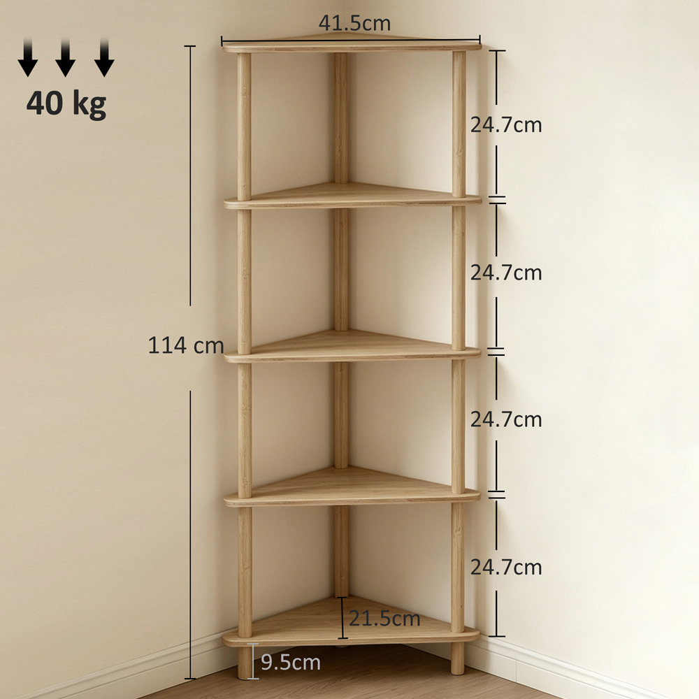 HOMCOM 4 Shelf Natural Wood Finish Corner Storage Unit Image 8