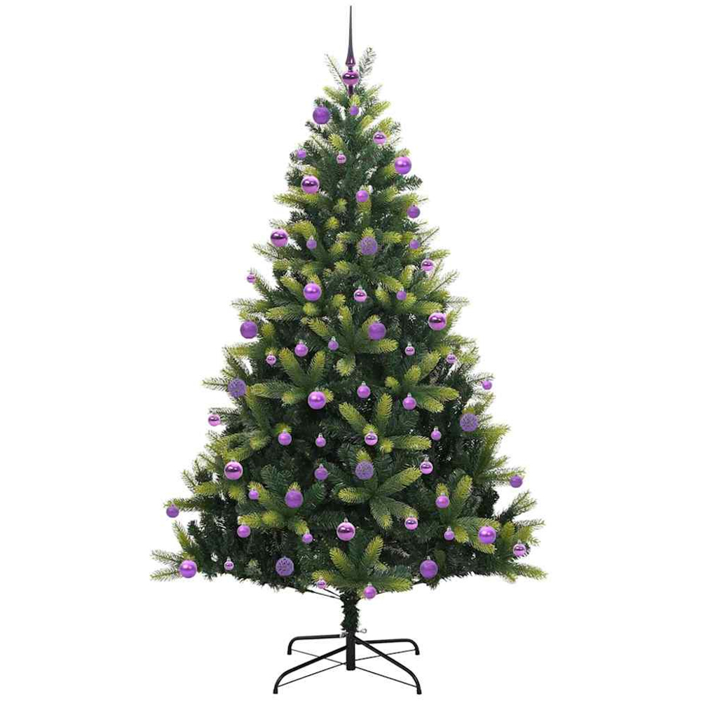 vidaXL Pre-Lit Lilac Baubles Green Artificial Hinged Christmas Tree 7ft Image 4