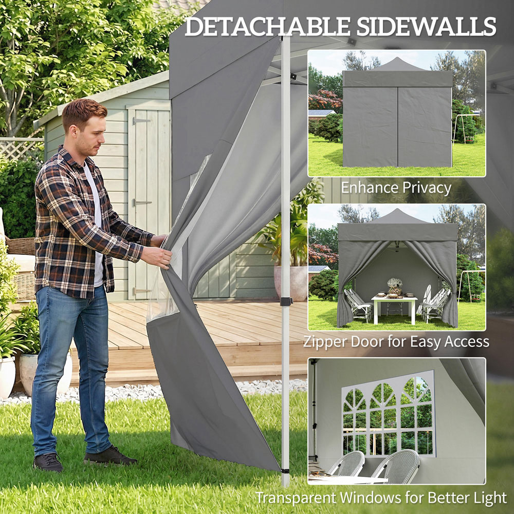 Outsunny 3 x 3m Dark Grey Heavy Duty Marquee Pop Up Gazebo with Sides Image 5