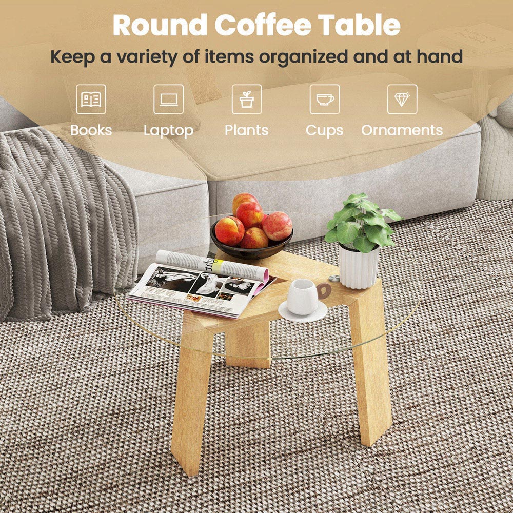 Costway Transparent Wooden Round Coffee Table Image 5
