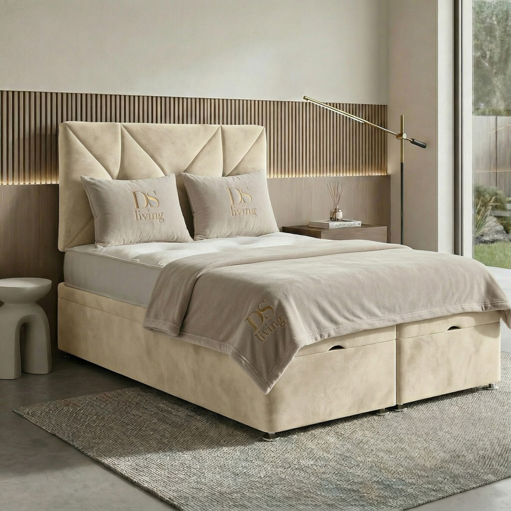 DS Living Eclipse Double Cream Plush Velvet Ottoman Bed Image 6