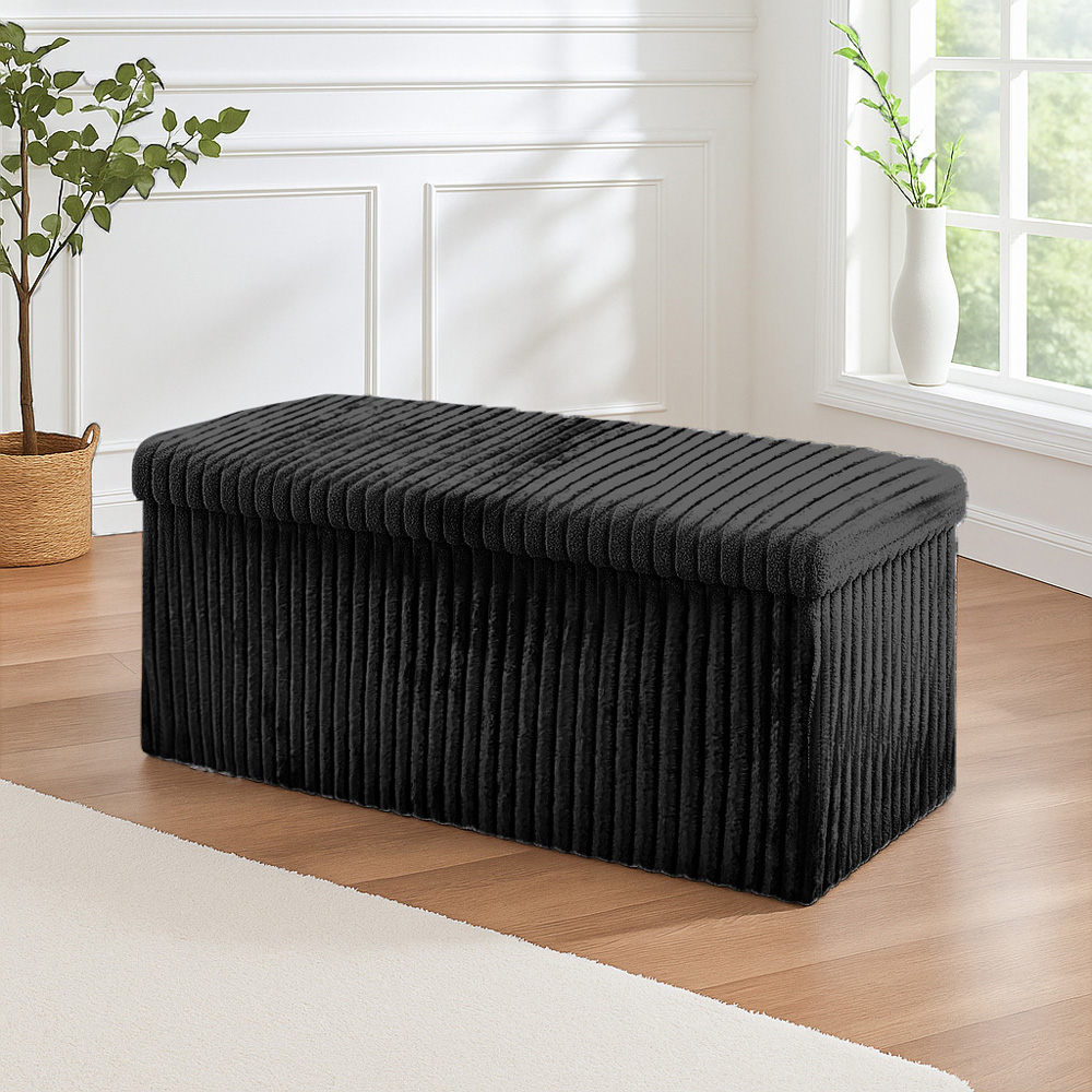 Homerepublic Black Corduroy Foldable Storage Box 76 x 38cm Image 2