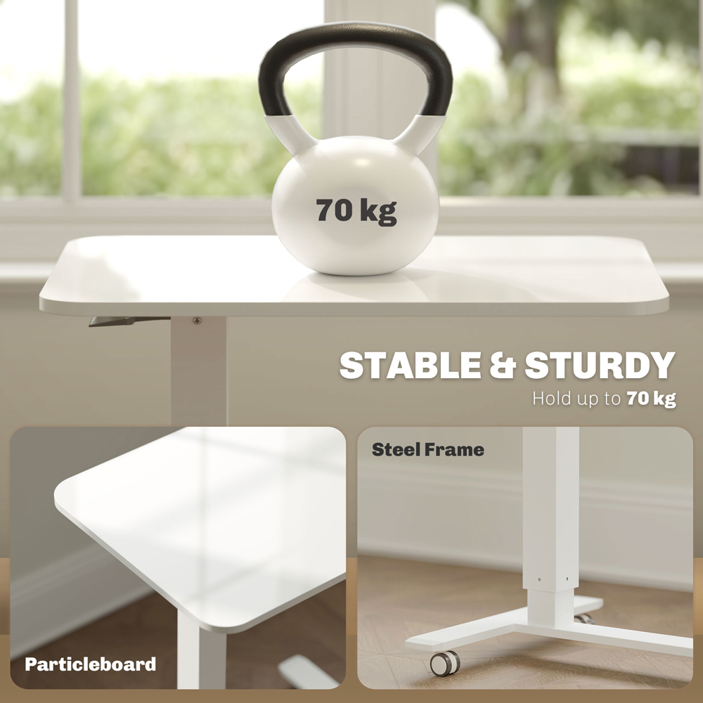 HOMCOM White Height Adjustable Standing Laptop Desk with Wheels Image 7