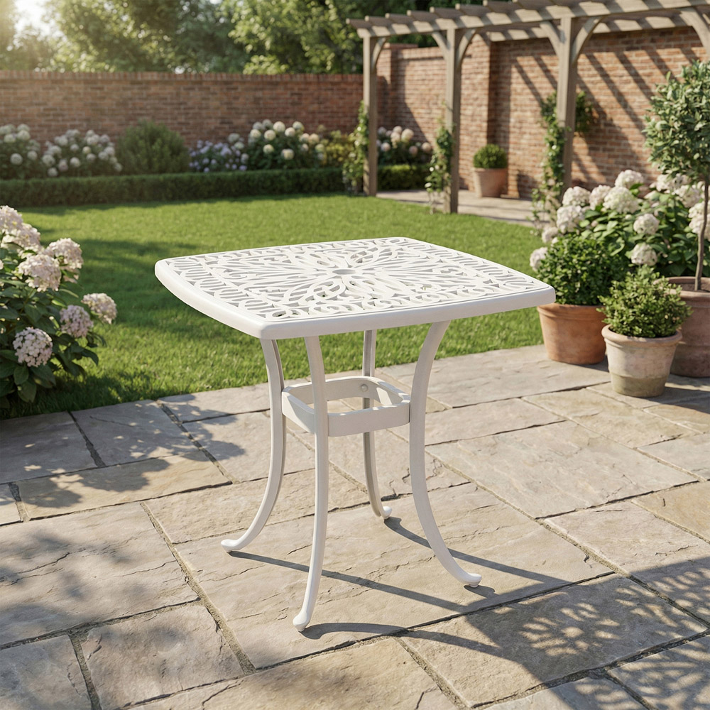 Outsunny White Aluminium Garden Side Table with Umbrella Hole Image 2