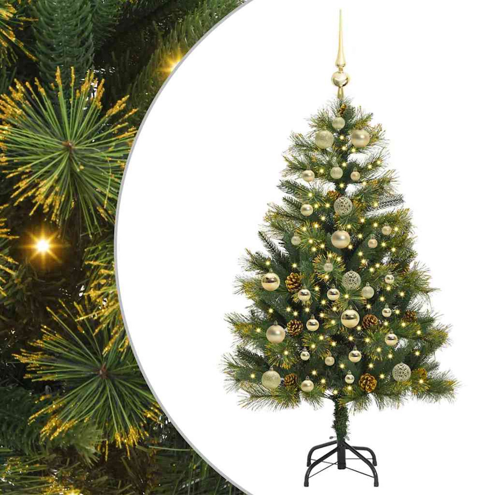 vidaXL Pre-Lit Gold Baubles and Pinecones Green Artificial Christmas Tree 5ft Image 2