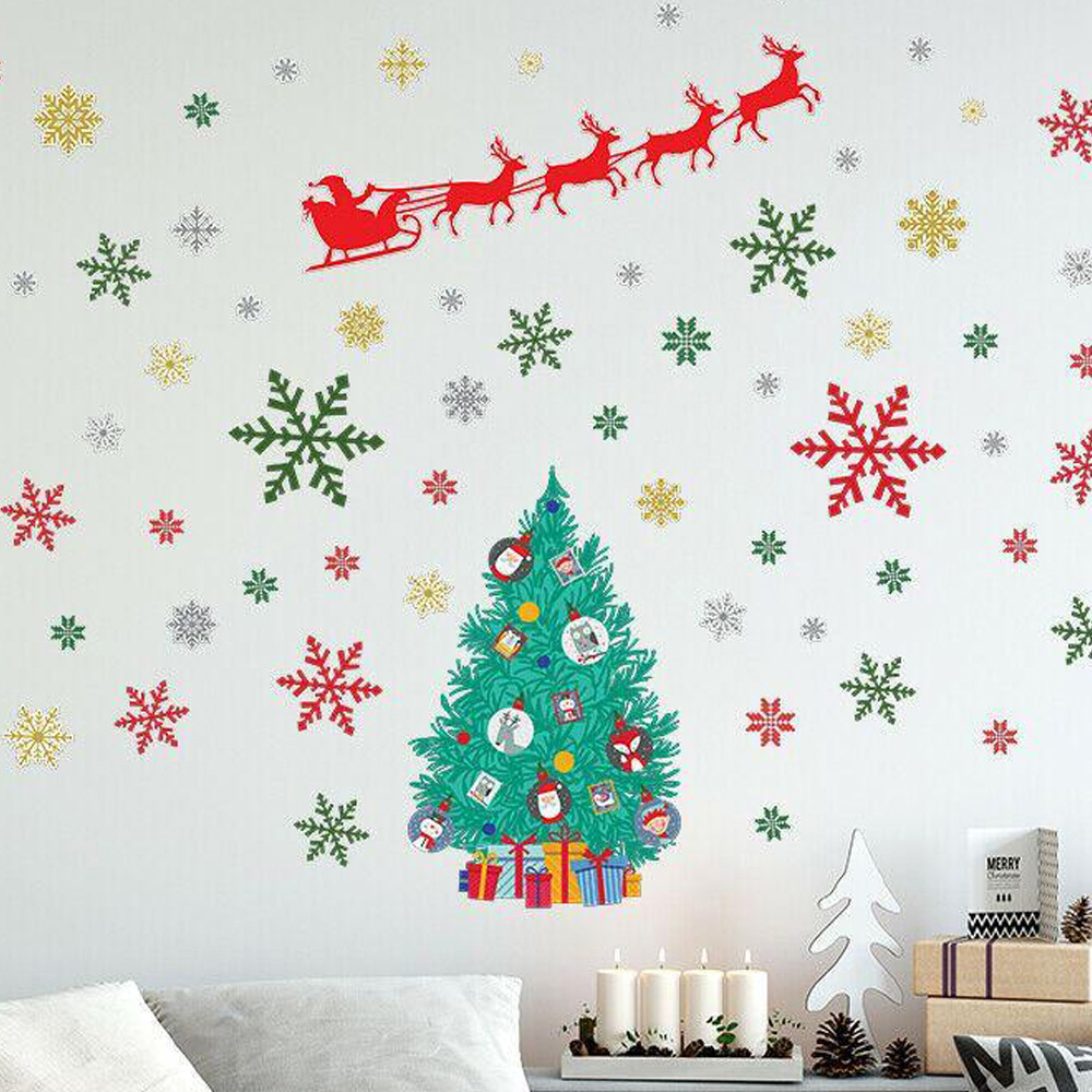 Walplus Santa Claus Snowflakes and Christmas Tree Self Adhesive Wall Sticker 76 Piece Image 1
