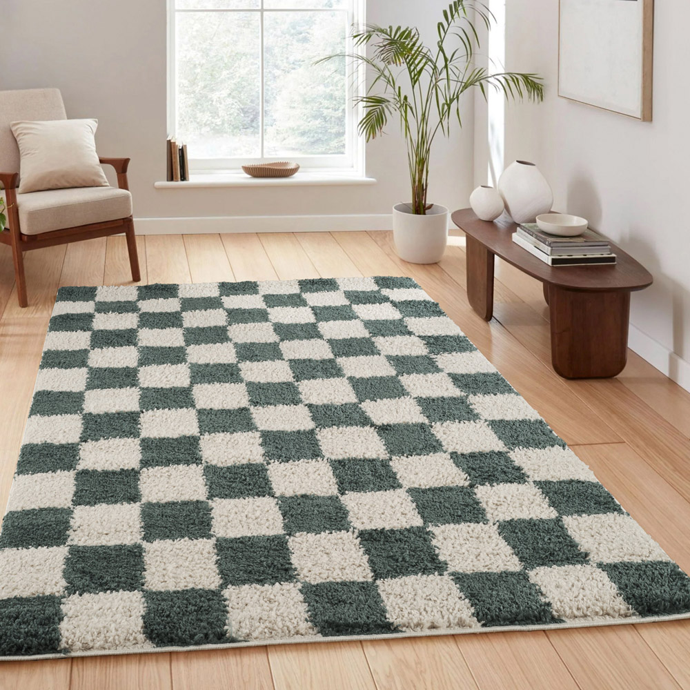 Desire Rugs Chester Jade Green Shaggy Checkered Rug 200 x 290cm Image 2