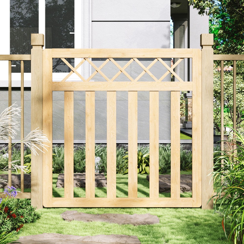 Outdoor Cross Top Wooden Nature Garden Fence Door, 120 x 120 x 2.5cm Image 7