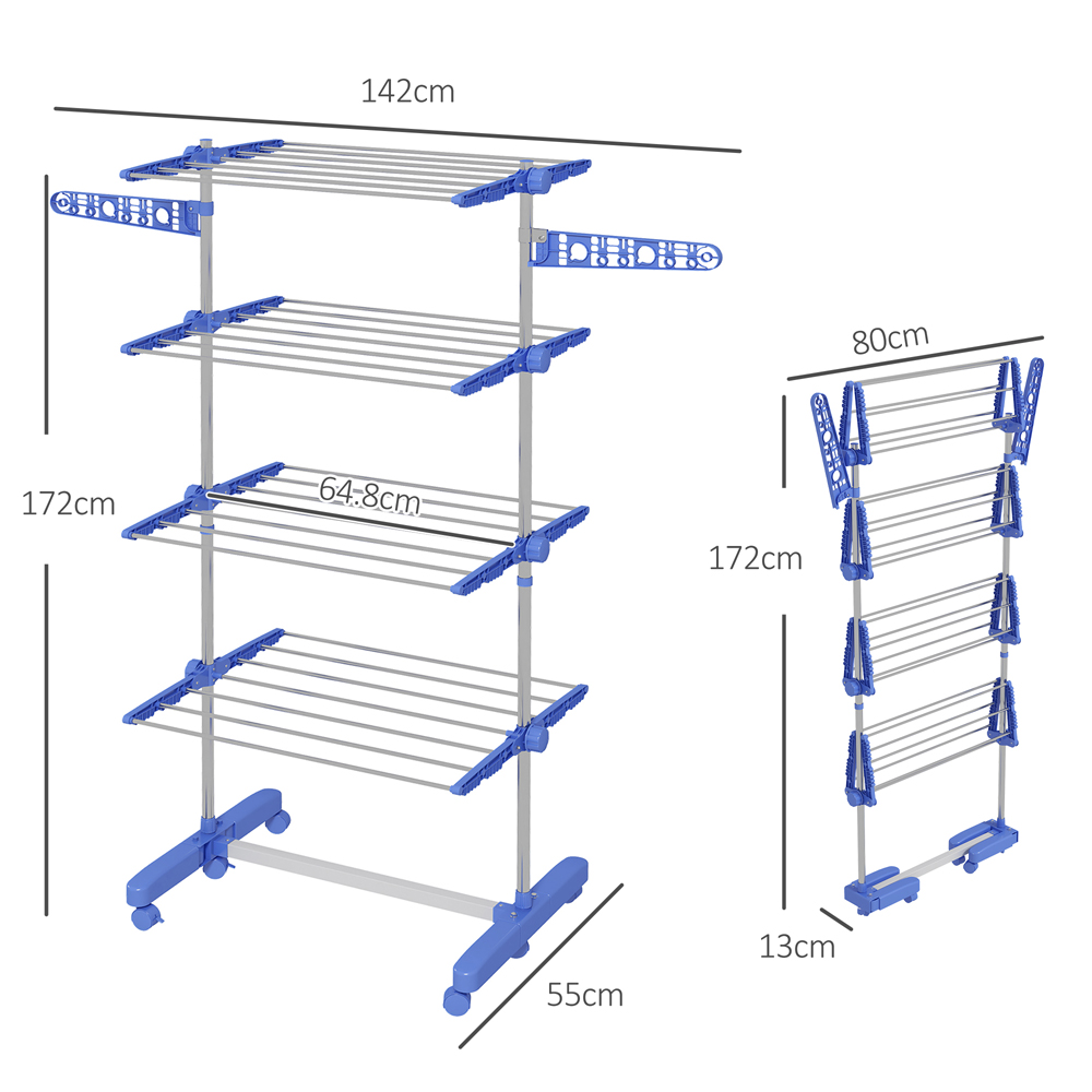 HOMCOM 4-Tier Blue Large Stainless Steel Clothes Drying Rack Image 9