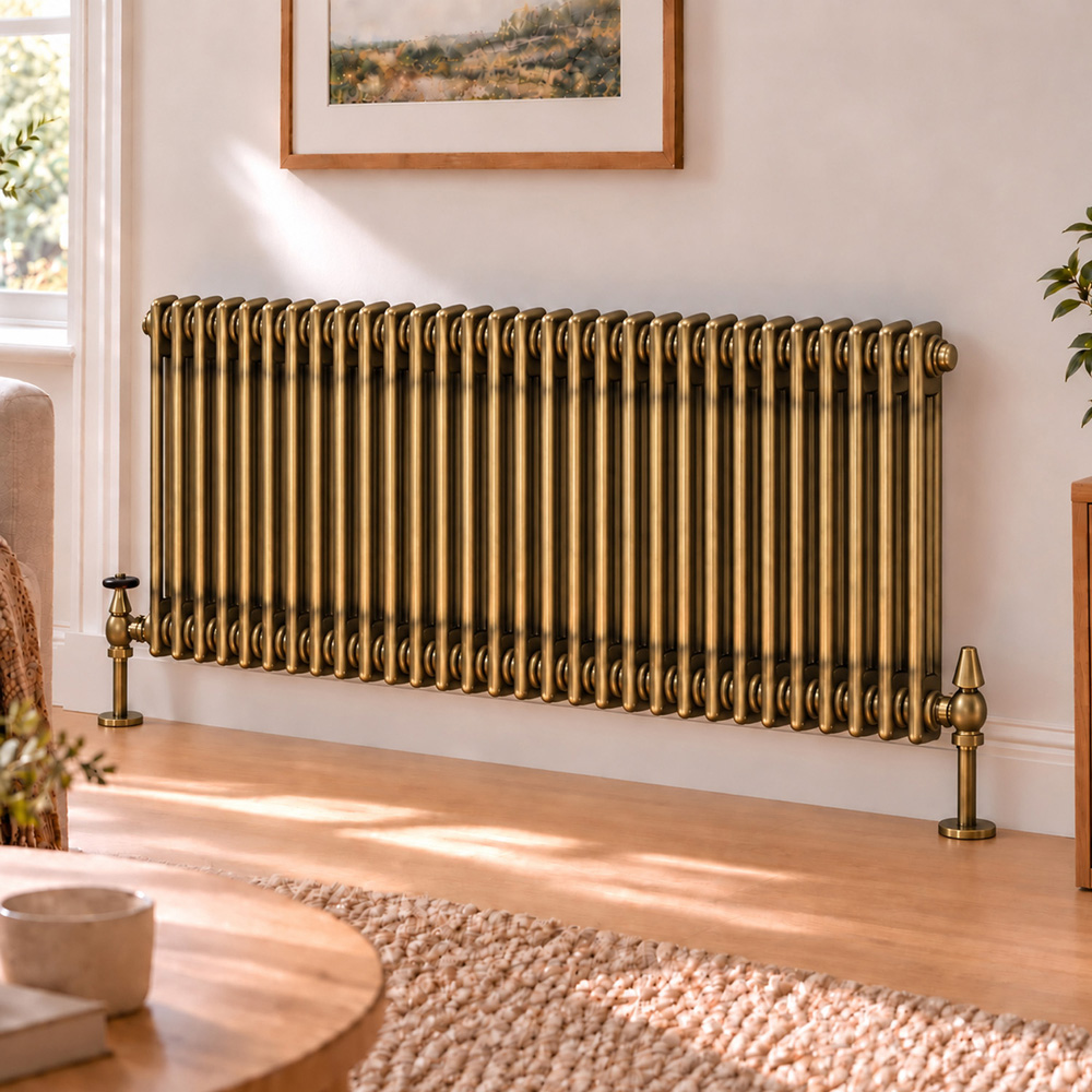 Go Bathrooms Traditional Antique Brass 2 Column Radiator 600 x 1370mm Image 2