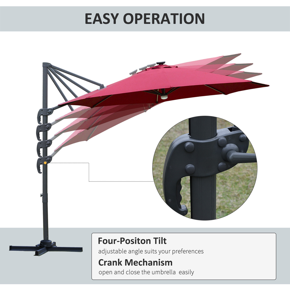 Outsunny Red Solar LED Rotating Cantilever Roma Parasol with Cross Base 3m Image 5