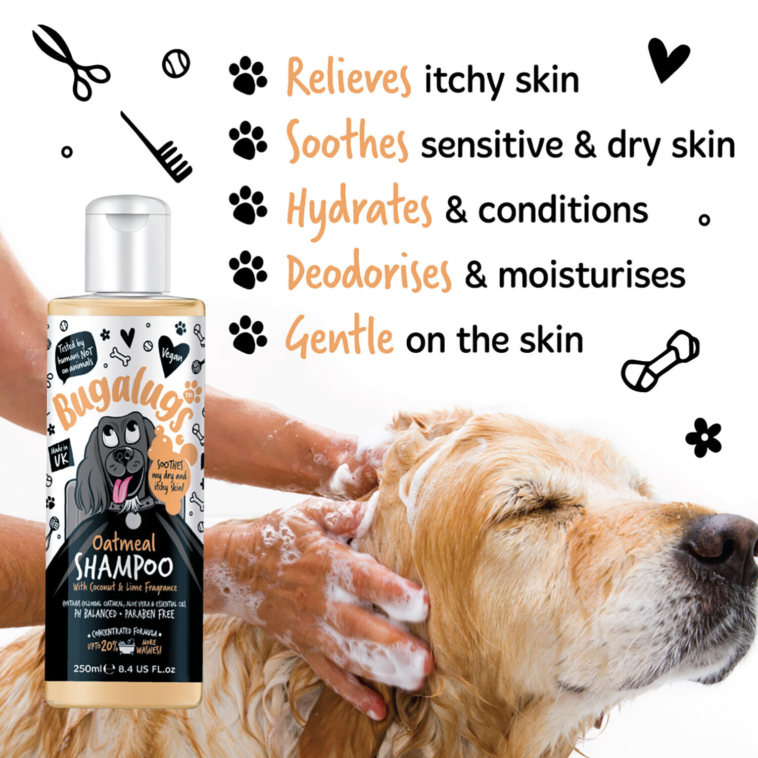 Bugalugs Oatmeal Dog Shampoo 250ml - Orange Image 4