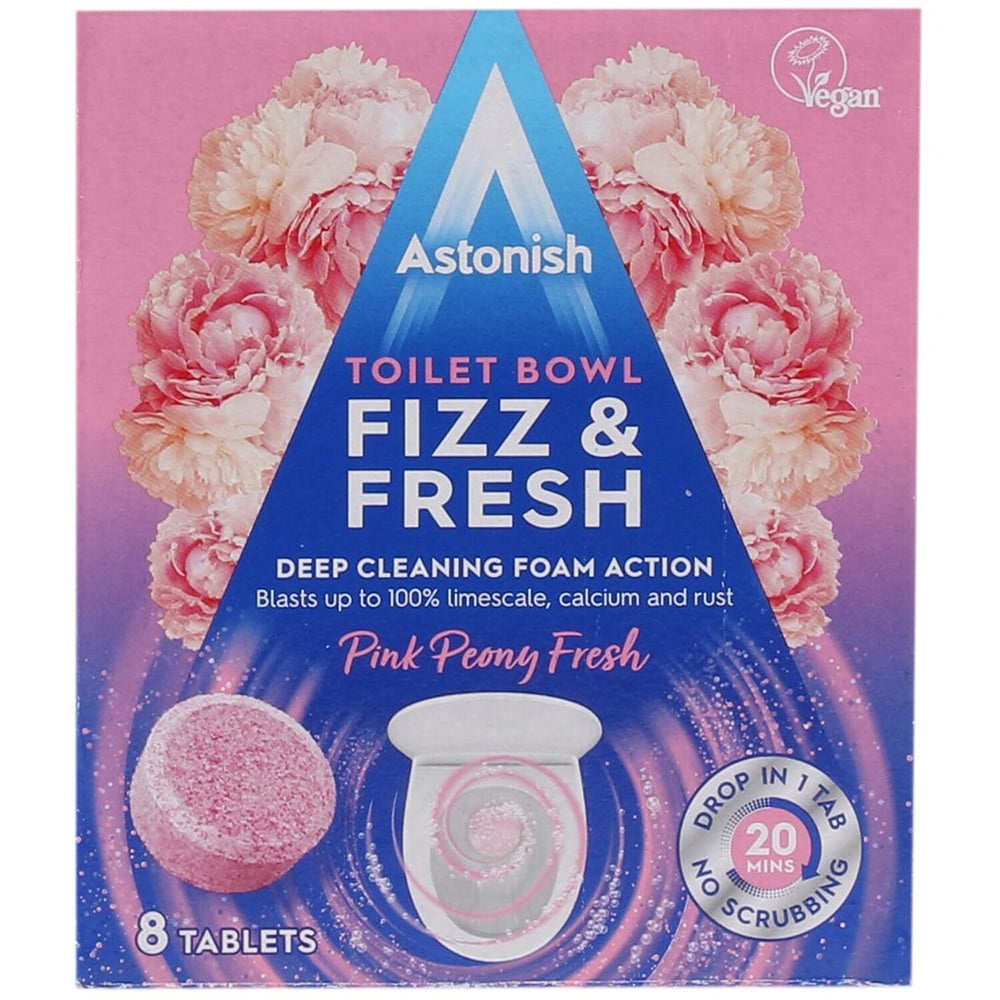 Astonish Toilet Bowl Fizz and Fresh Pink Peony Fresh Cleaning Tablets 25g 8 Pack Image 1