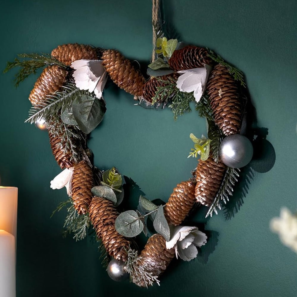 Marco Paul Pinecone Acorn Heart Artificial Christmas Wreath 30cm Image 2