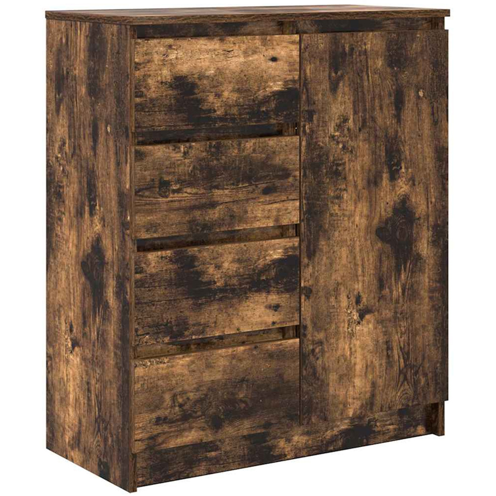 vidaXL Single Door 4 Drawer Smoked Oak Sideboard Image 2