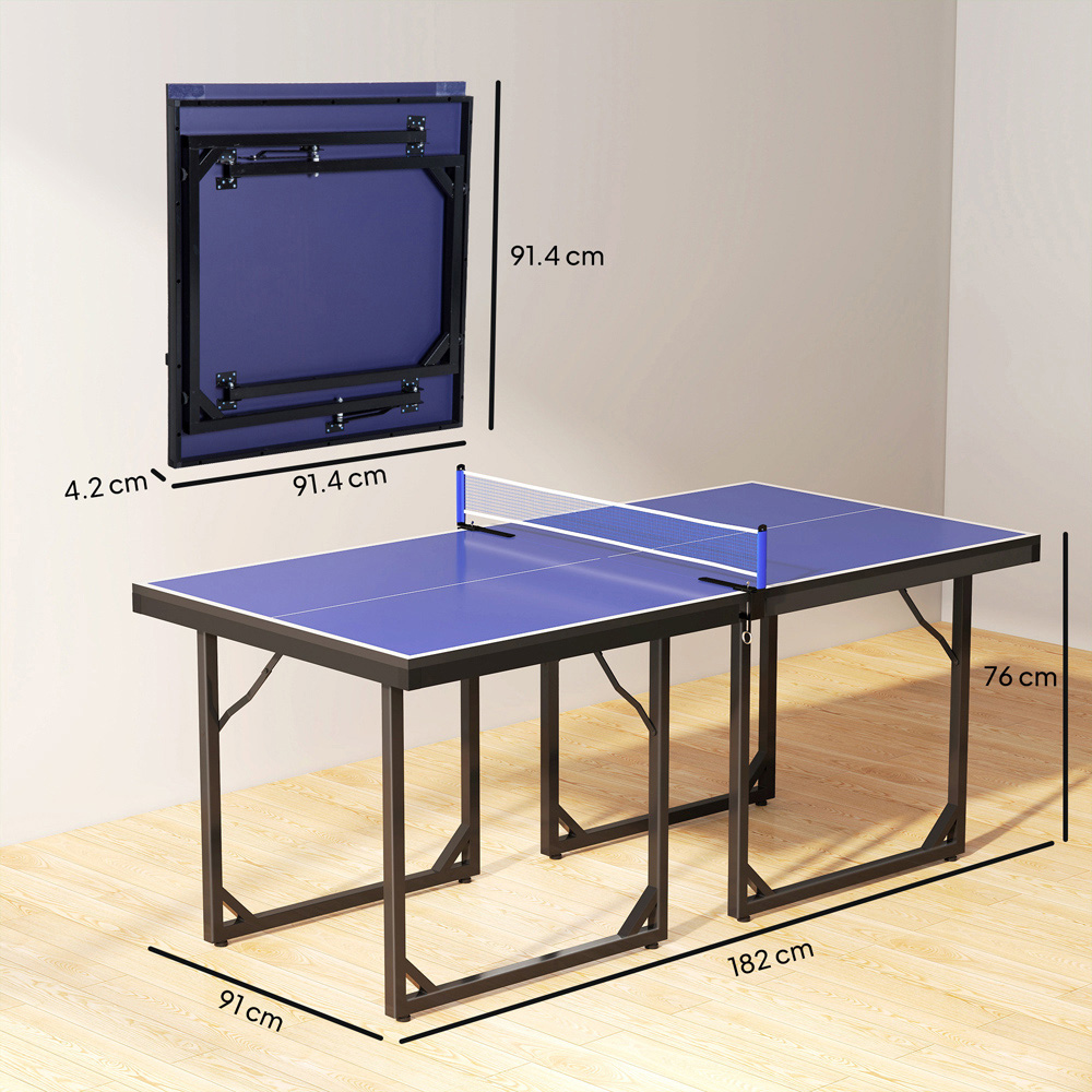 HOMCOM Blue Foldable Indoor Tennis Table with Net Image 9