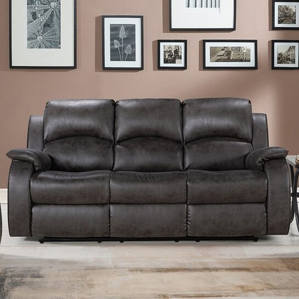 Monaco Pellissima 3 Seater Grey Leather Manual Recliner Sofa Image 4