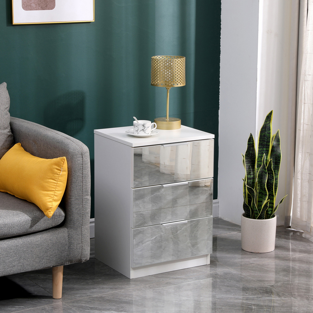 Portland 3 Drawer Mirror Wooden Bedside Table Image 8