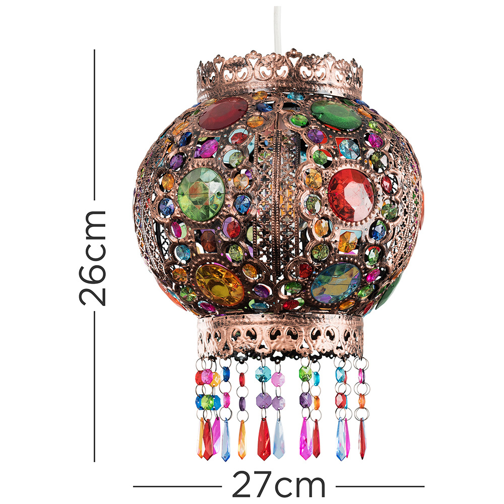 ValueLights Bazaar Traditional Moroccan Bronze Chandelier Pendant Shade with Acrylic Jewel Droplets Image 5