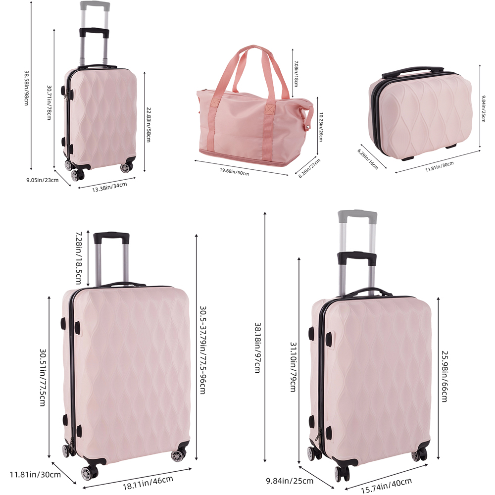 H&O Direct 5 Piece Pink Hard Shell Luggage Set with Duffel Bag Image 6