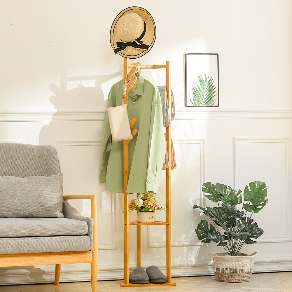 Living and Home Floor Standing Triangle Base Bamboo Coat Rack Wilko
