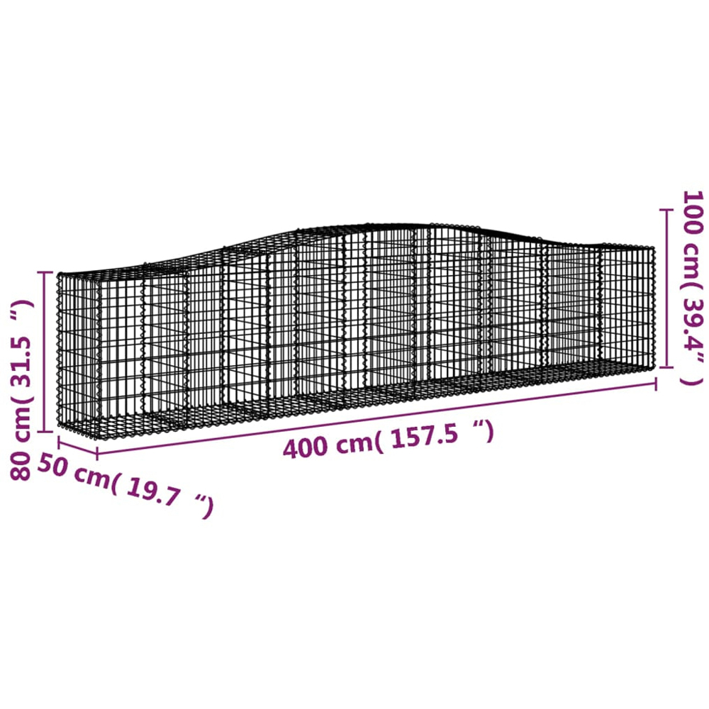 vidaXL Silver Galvanised Iron Arched Gabion Basket 400 x 50 x 80/100cm 20 Pack Image 5