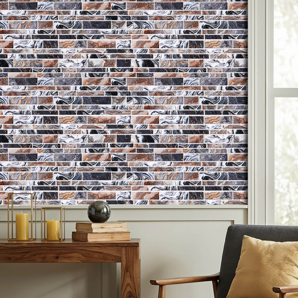 Living and Home Marble Effect Multicolour Self-Adhesive Wall Tile Sticker 20 Pack Image 1