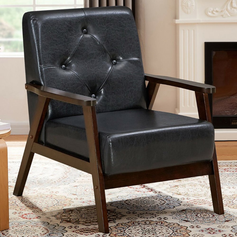 Costway Black PU Leather Accent Sofa Chair Image 1