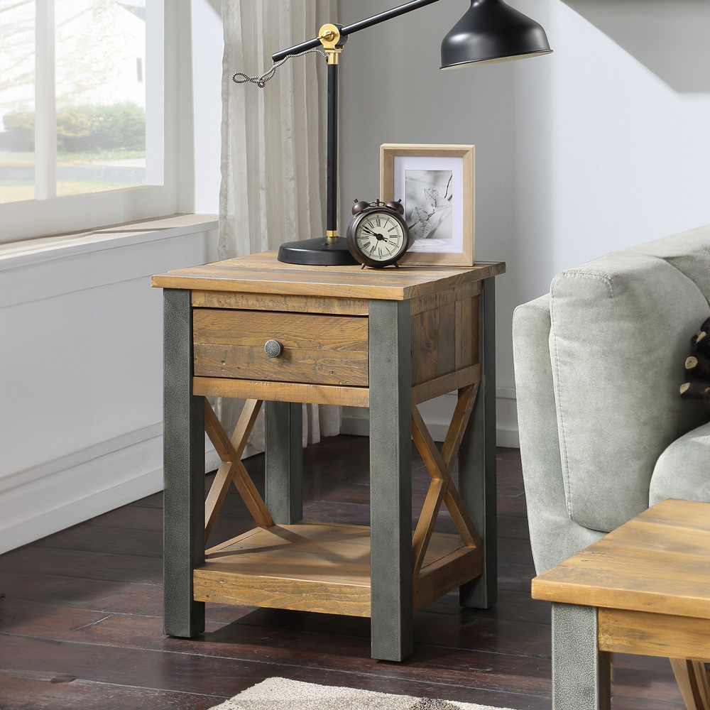 Baumhaus Urban Elegance Single Drawer Single Shelf Reclaimed Wood Lamp Table Image 3