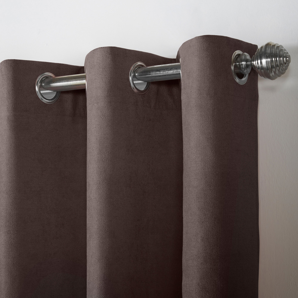 Alan Symonds Chocolate Velvet Chenille Ring Top Eyelet Curtains 142 x 229cm Image 3