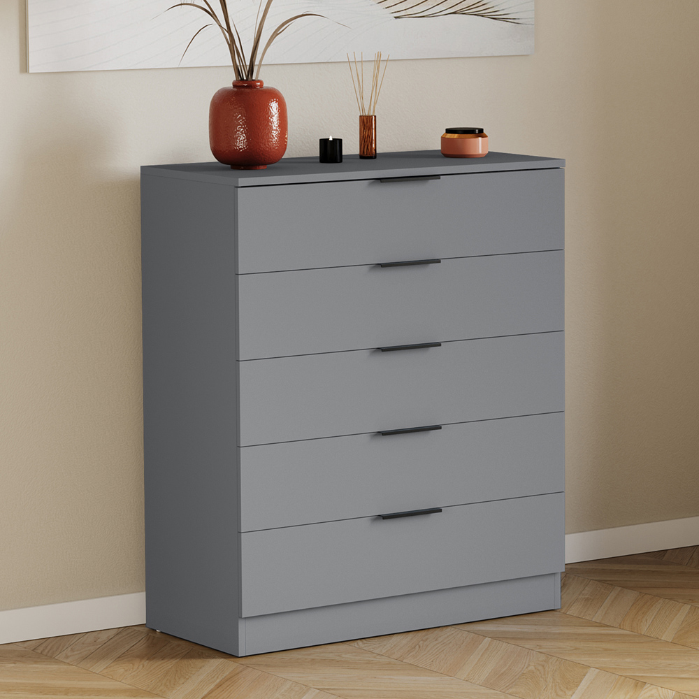 VIDA DESIGNS Trega 5 Drawer Grey Bedside Cabinet Image 5
