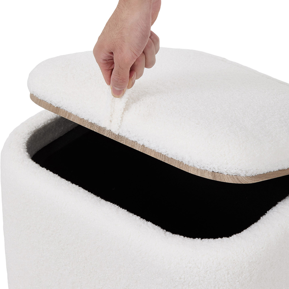 Living and Home White Teddy Fleece Cube Storage Ottoman with Reversible Lid Image 4