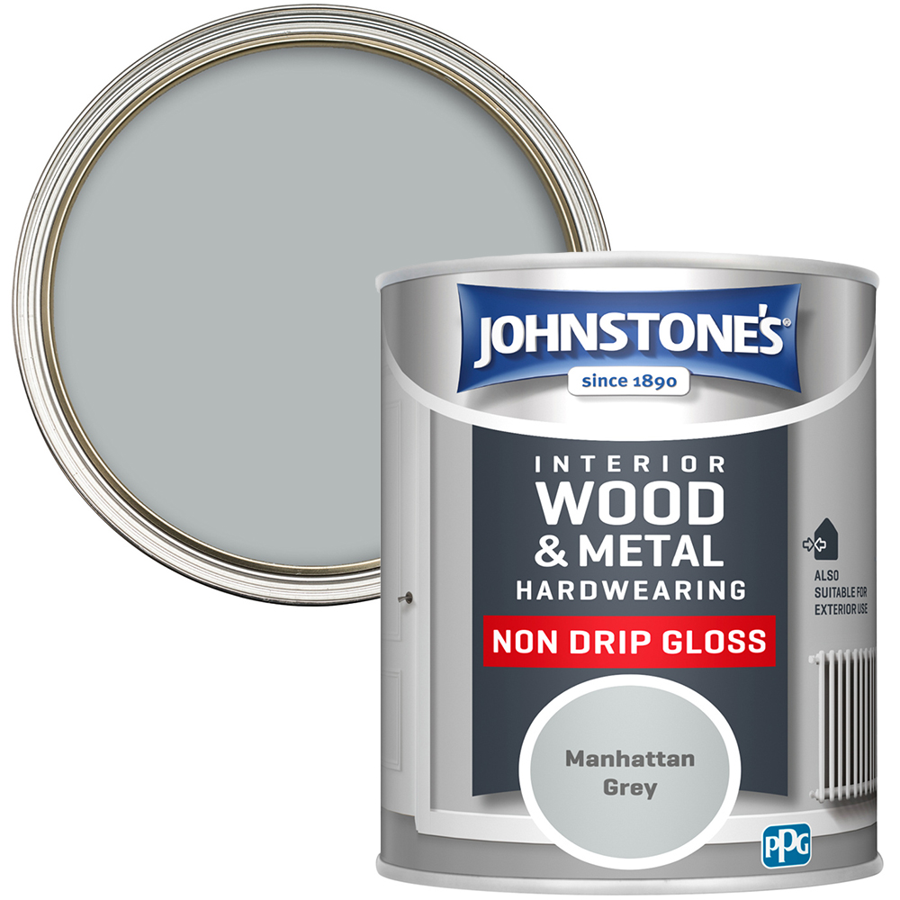 Johnstone's Non Drip Wood and Metal Manhattan Grey Gloss Paint 750ml Image 1