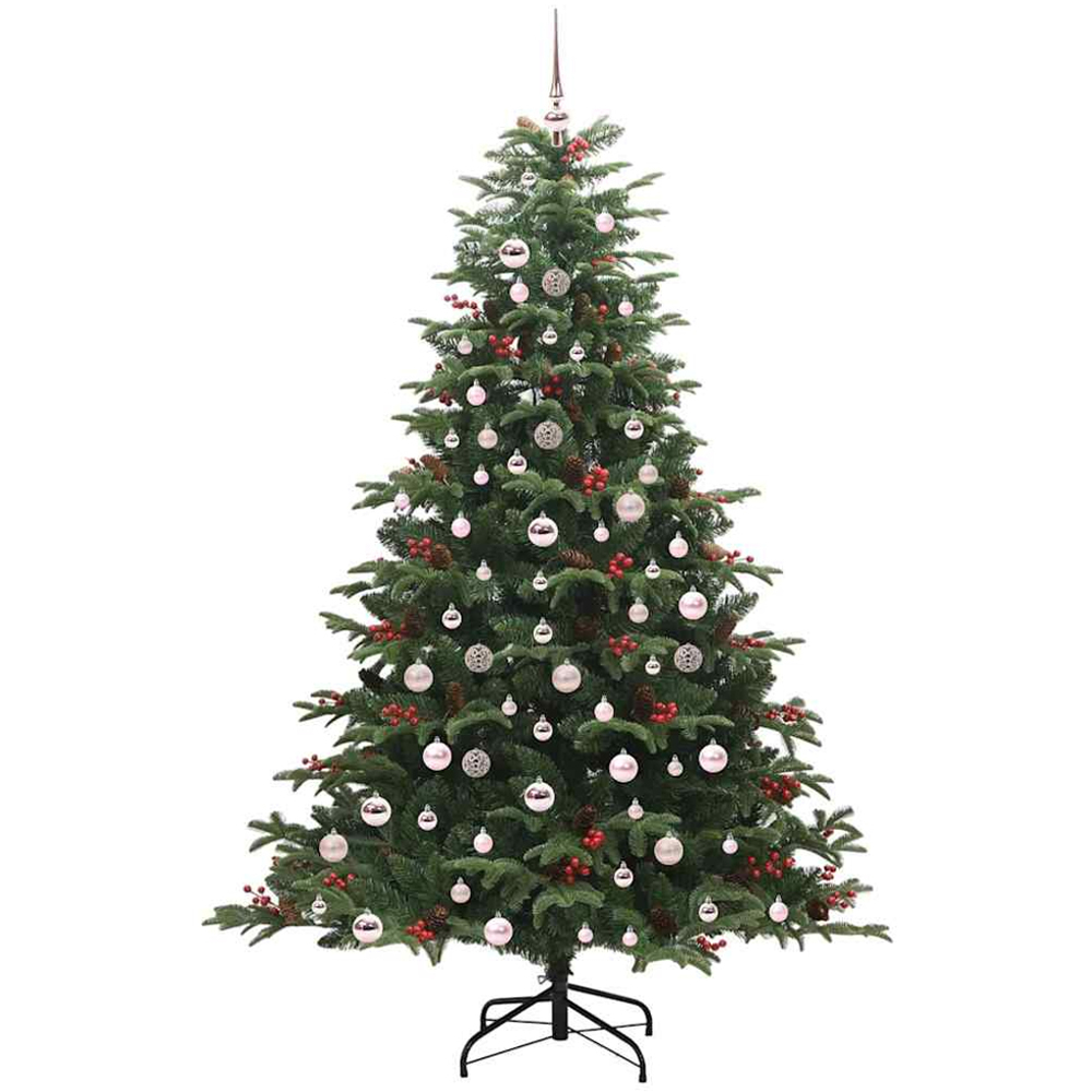 vidaXL Pre-Lit Warm White LED and Pink Baubles Green Artificial Christmas Tree with Stand 7ft Image 2