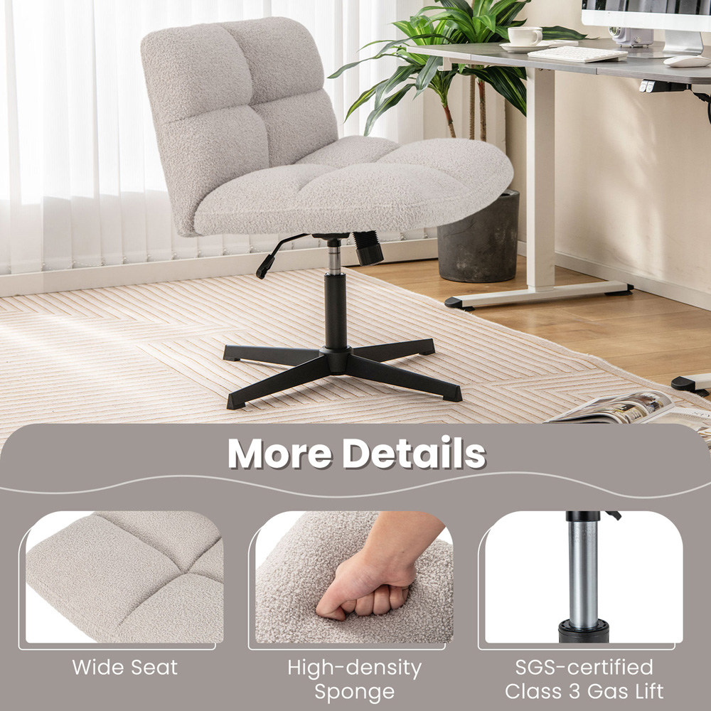Costway Grey Fleece Adjustable Armless Office Chair Image 5