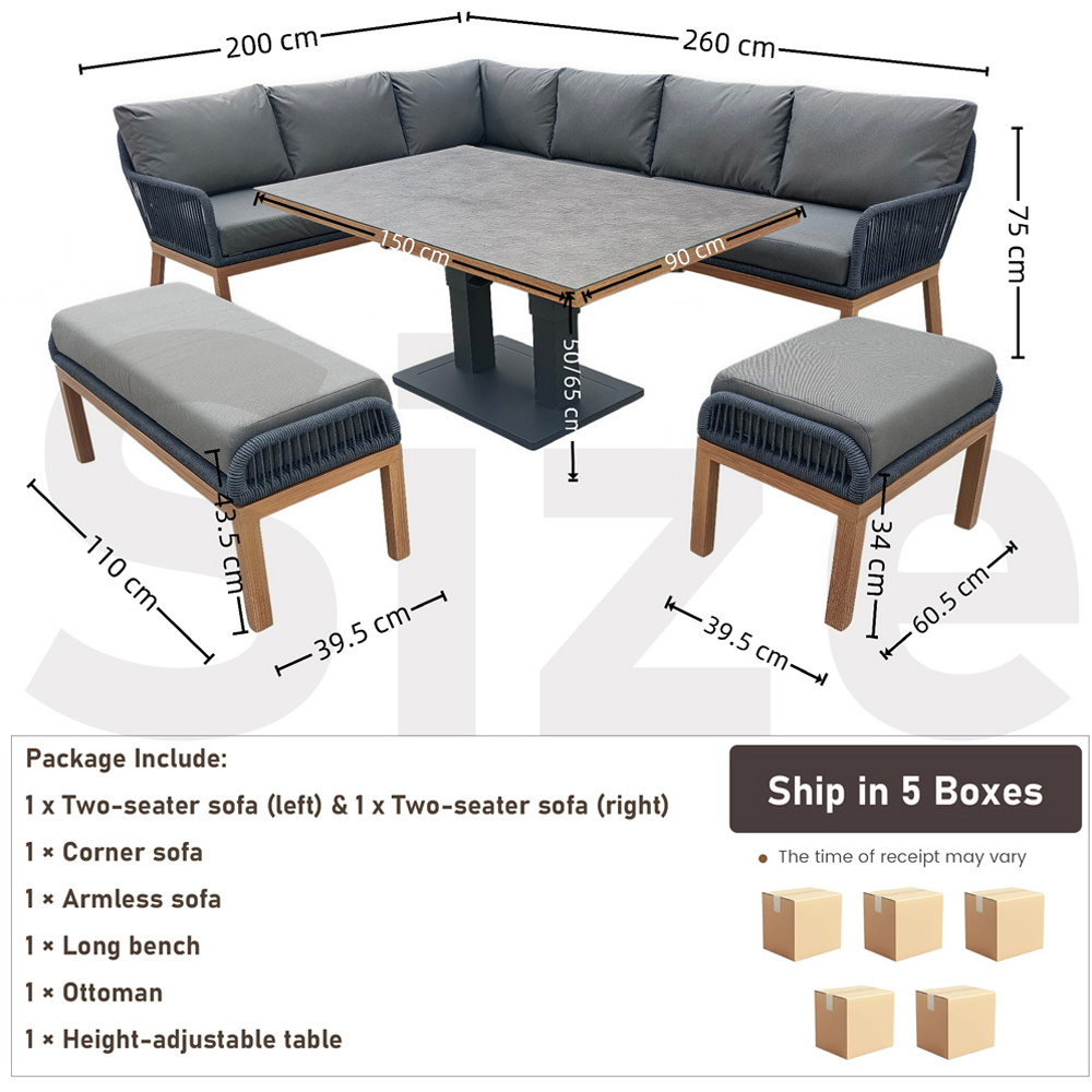Furniture One 9 Seater Aluminium Corner Sofa Set with Lift Up Table Image 8
