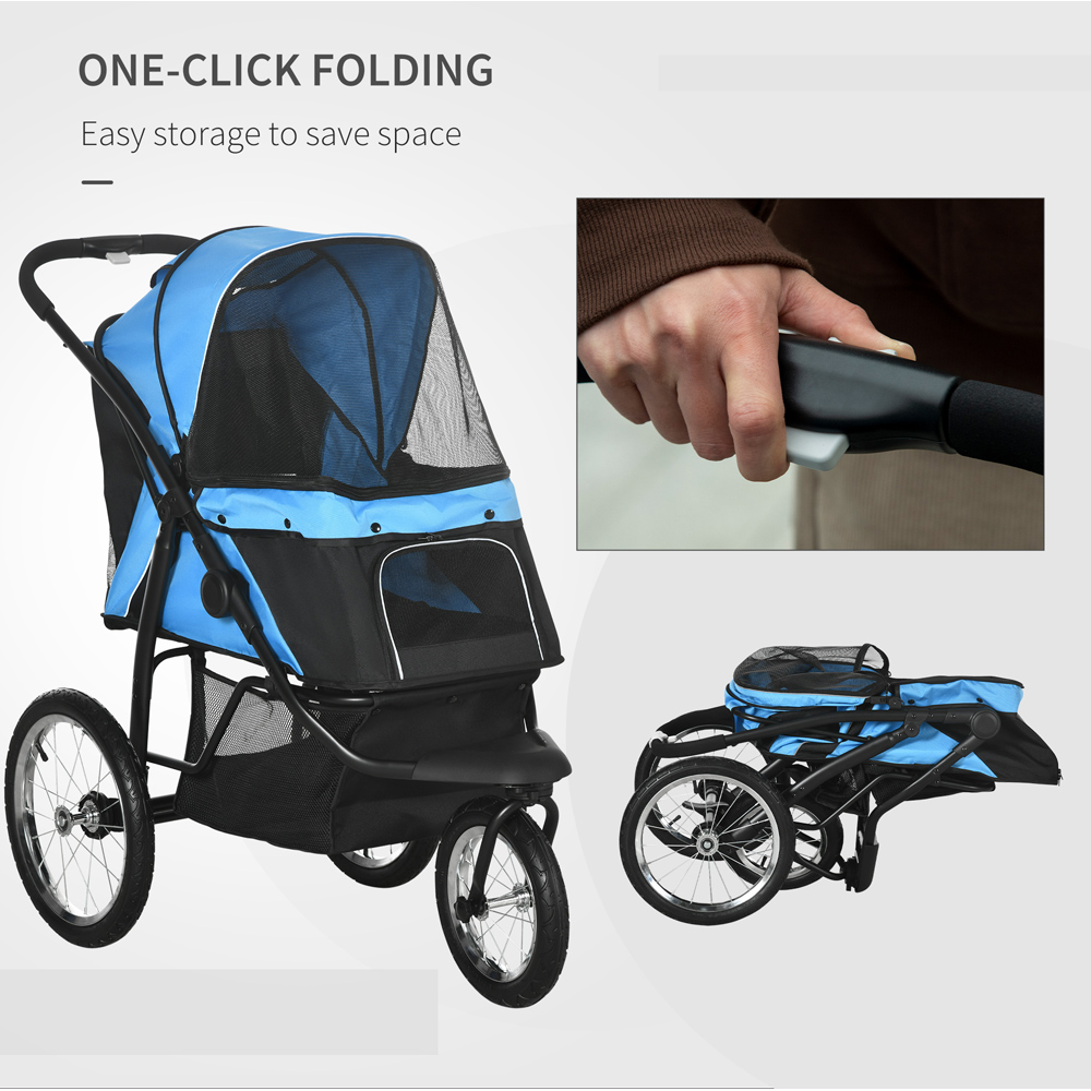 PawHut 3 Wheel Foldable Pet Stroller Blue Image 5