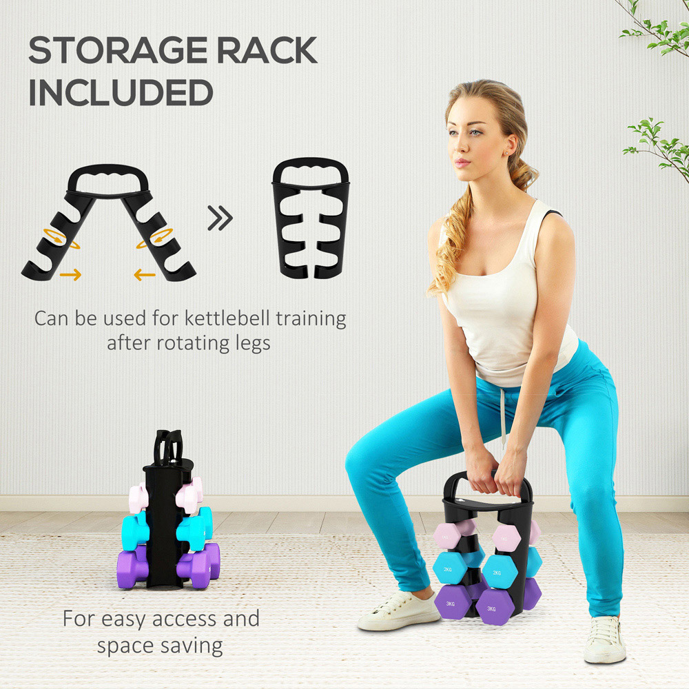 SPORTNOW Pink Hex Dumbbell Set with Storage Rack 6 Pack Image 5