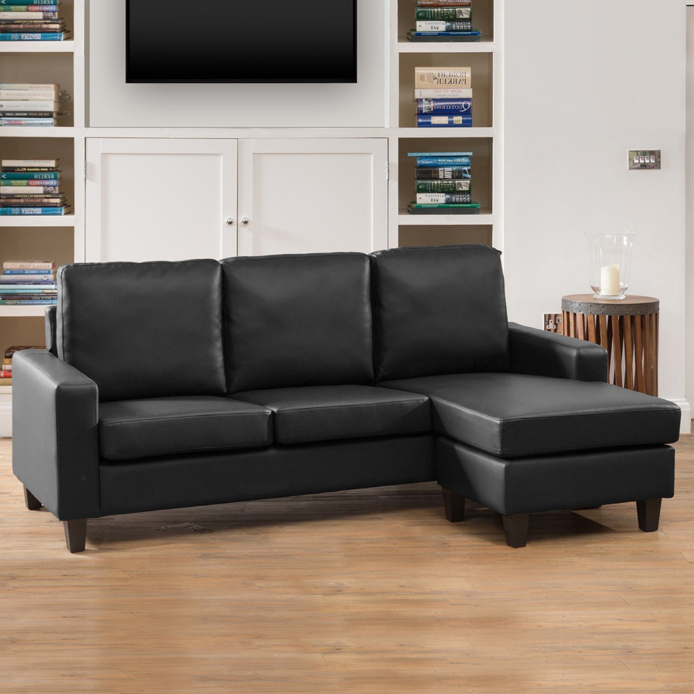 Modena 3 Seater Black Bonded Leather Reversible Corner Sofa Image 4