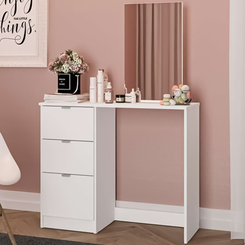 Madison 3 Drawer White Dressing Table with Mirror Image 1