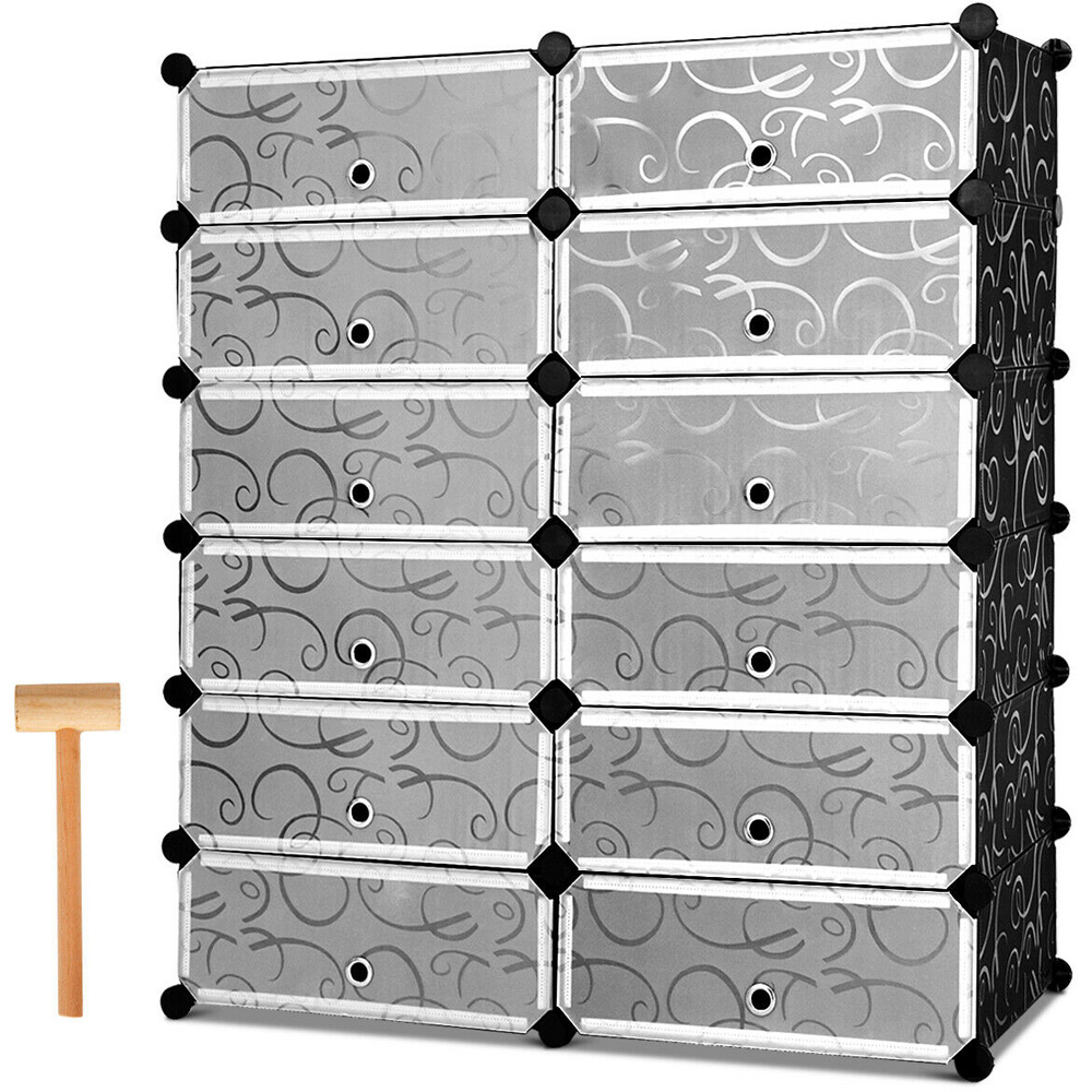 Costway 12 Cube Black Shoe Rack Organiser Image 1