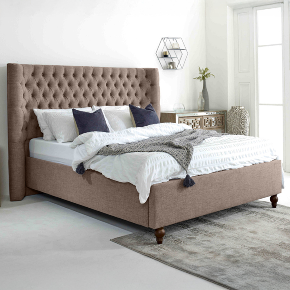 Eleganza Dinah Small Double Mineral Grampian Fabric Bed Frame with Winged Headboard Image 1