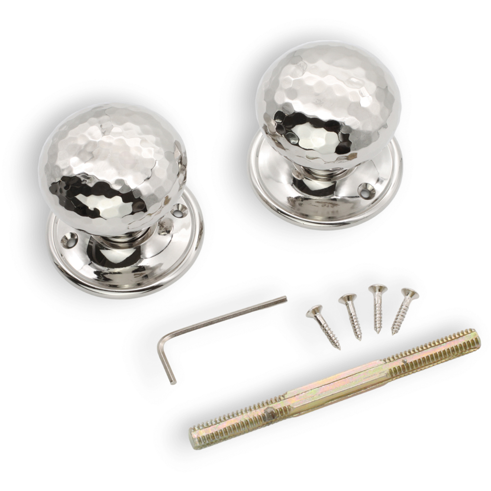 Spira Brass Polished Nickel Hammered Cottage Large Rim and Mortice Door Knob 2 Pack Image 4
