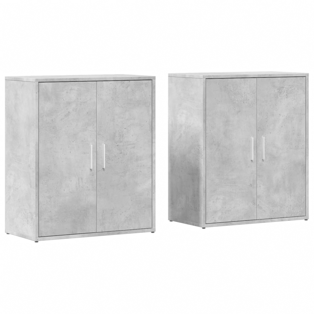 vidaXL 2 Door Concrete Grey Wooden Sideboard Set of 2 Image 2