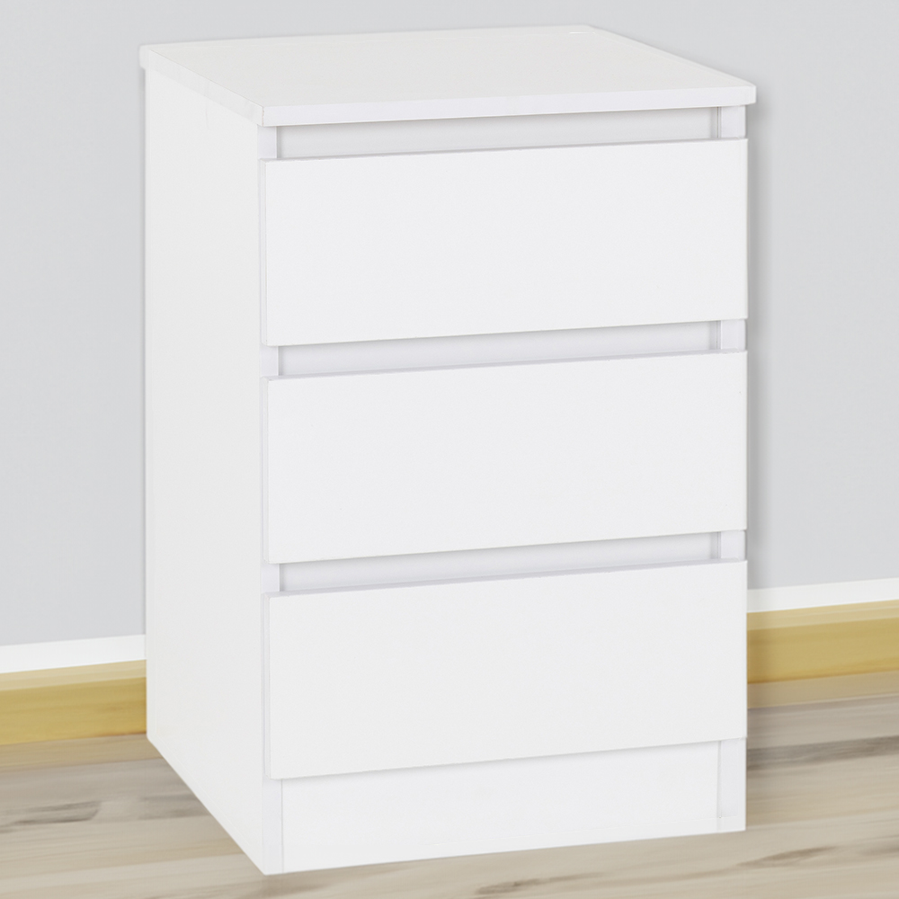 Seconique Malvern 3 Drawer White Bedside Table Image 1