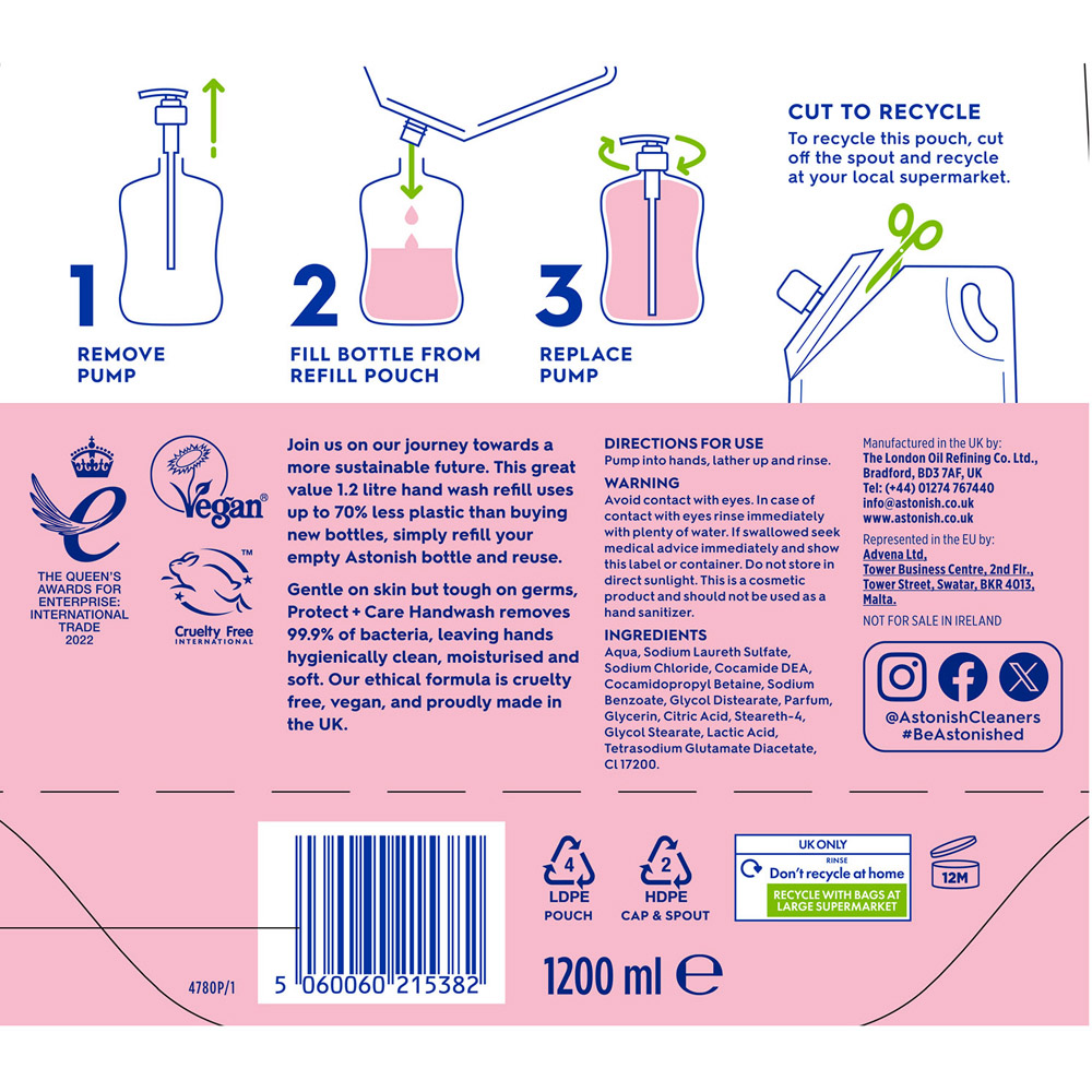 Astonish Protect + Care Handwash Refill Pouch Image 2