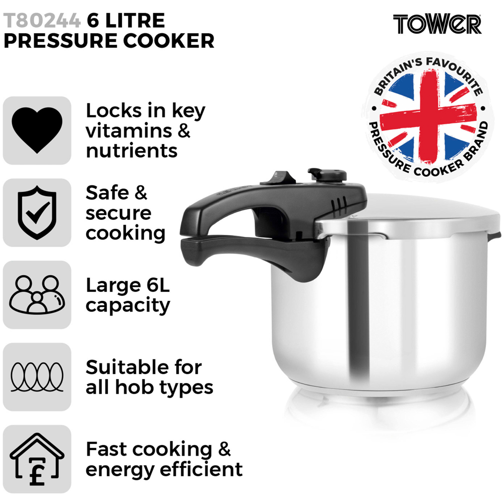 Tower 22cm 6L Stainless Steel Pressure Cooker Image 3