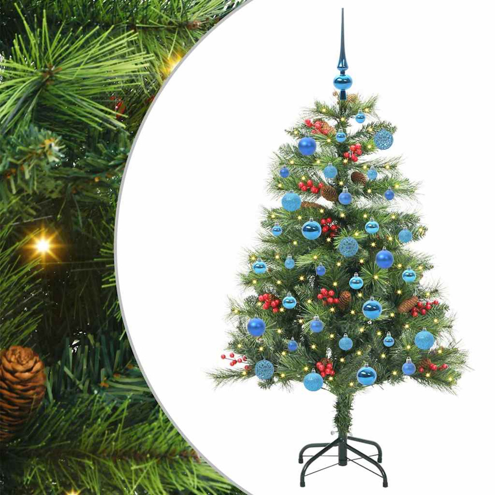 vidaXL 150 LED Pre-Lit Blue Baubles Green Artificial Christmas Tree 5ft Image 2